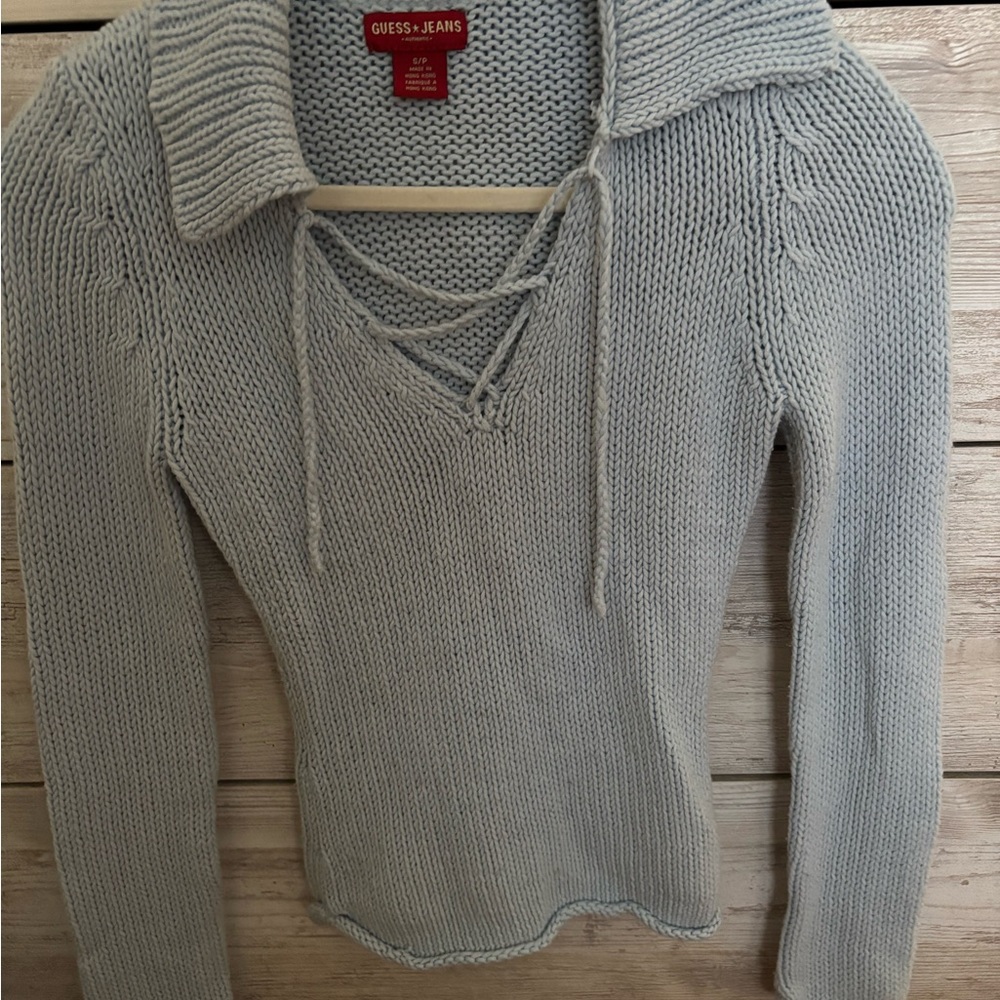 Guess Women's Light Blue V-Neck Sweater